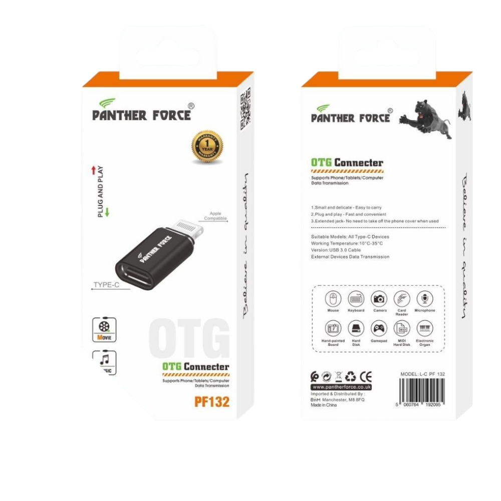 Panther Force Apple OTG Connector - PF132 - Seamless USB Connectivity for Lightning Devices Panther Force Apple OTG Connector - PF132 - Seamless USB Connectivity for Lightning Devices